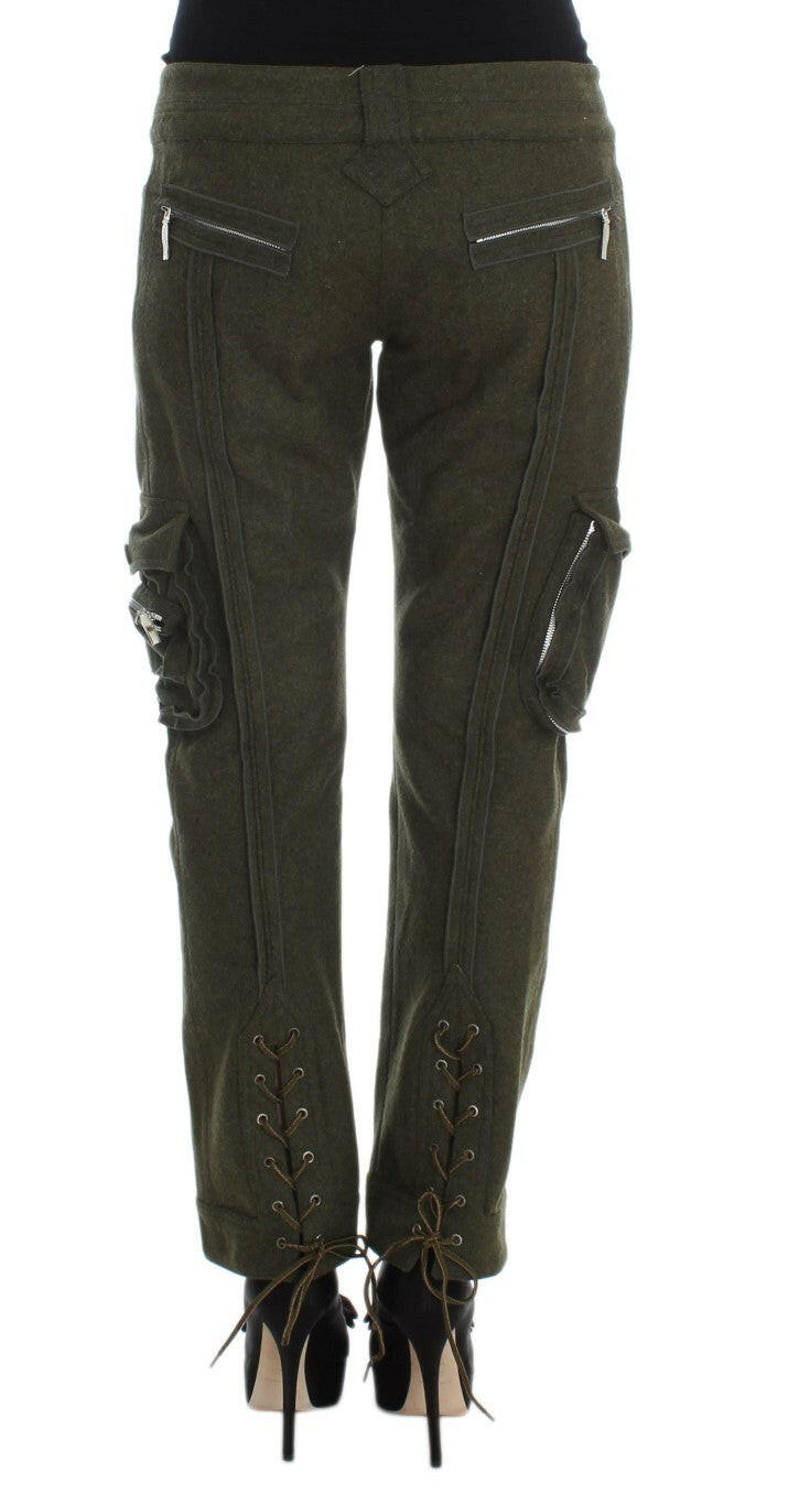 Ermanno Scervino Green Wool Blend Loose Fit Cargo Pants -   -  Ermanno Scervino.