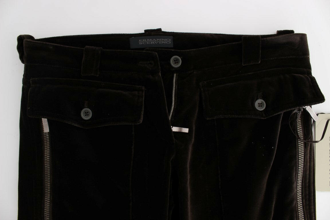 Ermanno Scervino Brown Cotton Velvet Zippers Slim Fit Pants -   -  Ermanno Scervino.