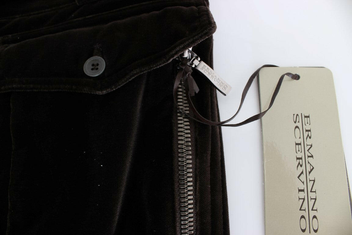 Ermanno Scervino Brown Cotton Velvet Zippers Slim Fit Pants -   -  Ermanno Scervino.