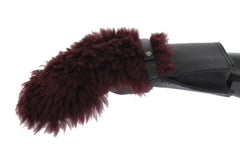 Dolce & Gabbana Black Leather Bordeaux Shearling Gloves -   -  Dolce & Gabbana.