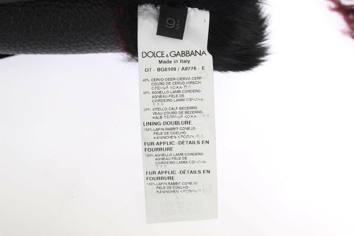Dolce & Gabbana Black Leather Bordeaux Shearling Gloves -   -  Dolce & Gabbana.