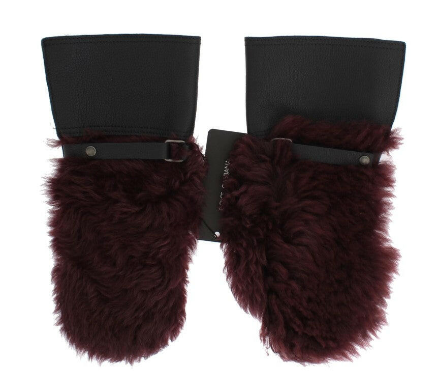 Dolce & Gabbana Black Leather Bordeaux Shearling Gloves -   -  Dolce & Gabbana.