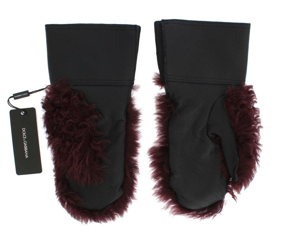 Dolce & Gabbana Black Leather Bordeaux Shearling Gloves -   -  Dolce & Gabbana.