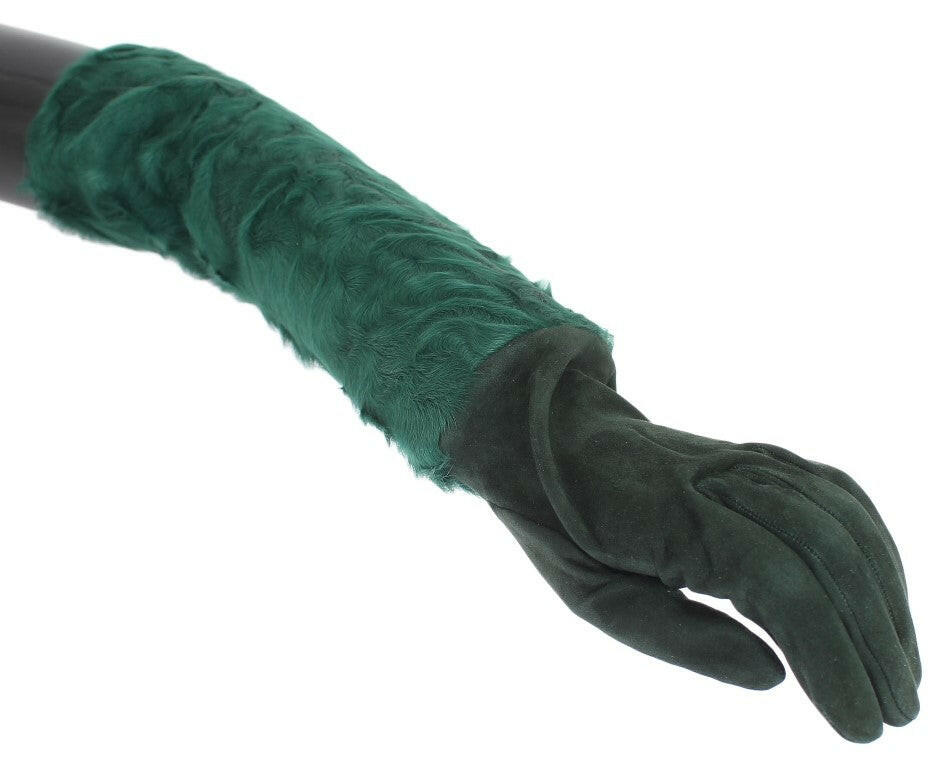 Dolce & Gabbana Green Leather Xiangao Fur Elbow Gloves -   -  Dolce & Gabbana.