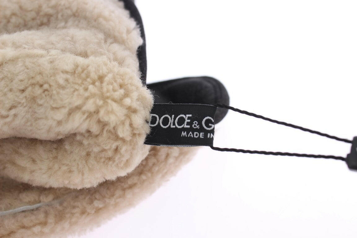 Dolce & Gabbana Gray Wool Shearling Studded Green Leopard Gloves -   -  Dolce & Gabbana.