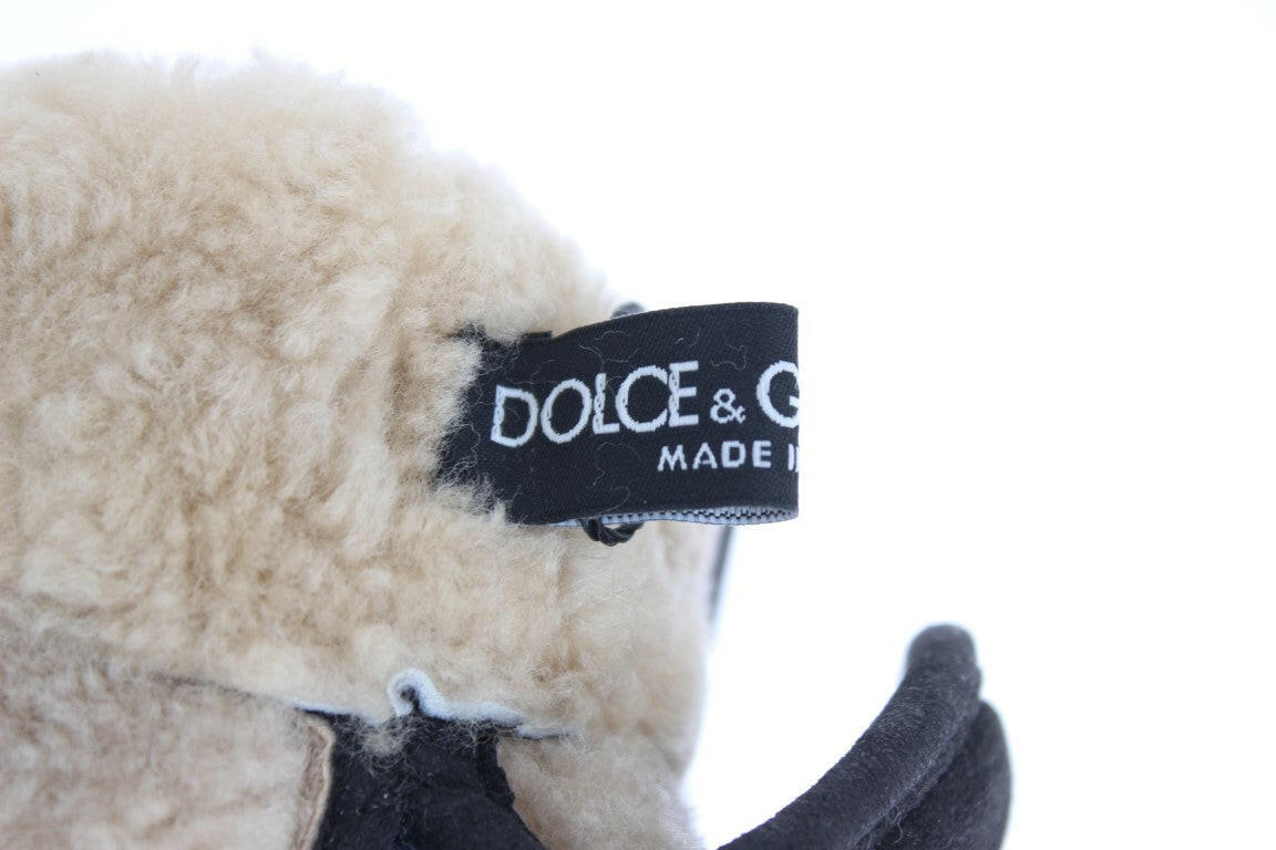Dolce & Gabbana Gray Wool Shearling Studded Blue Leopard Gloves -   -  Dolce & Gabbana.