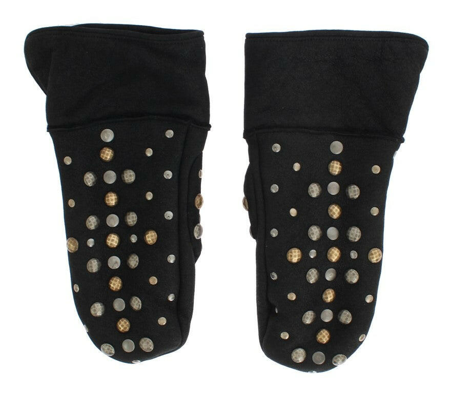 Dolce & Gabbana Gray Wool Shearling Studded Gloves -   -  Dolce & Gabbana.