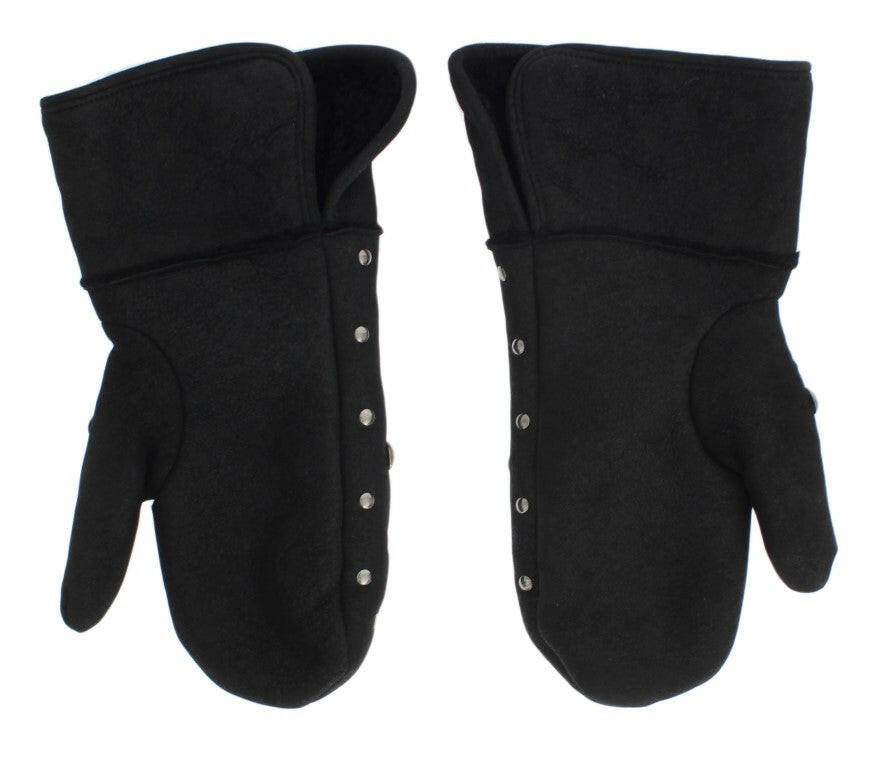 Dolce & Gabbana Gray Wool Shearling Studded Gloves -   -  Dolce & Gabbana.