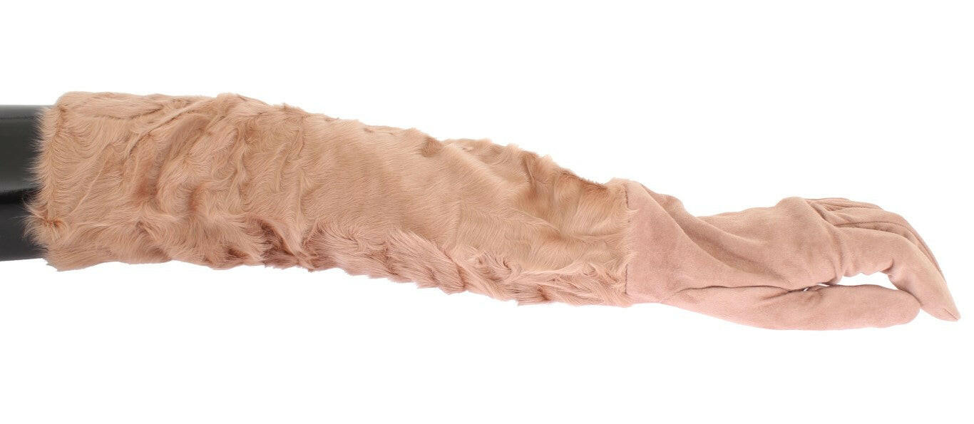 Dolce & Gabbana Beige Suede Xiangao Fur Elbow Gloves -   -  Dolce & Gabbana.