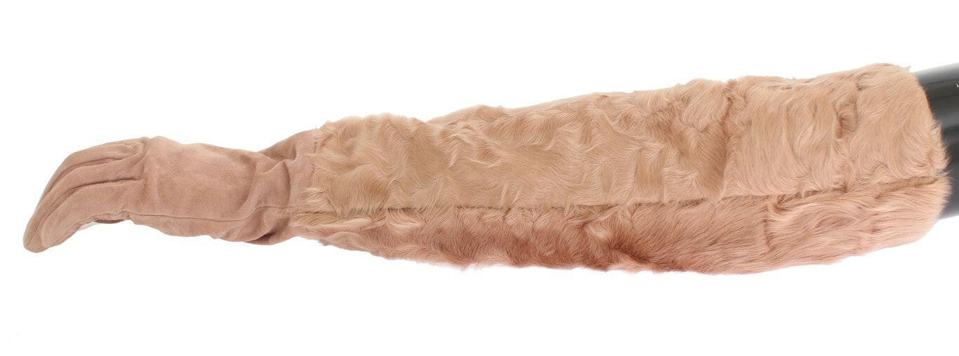 Dolce & Gabbana Beige Suede Xiangao Fur Elbow Gloves -   -  Dolce & Gabbana.