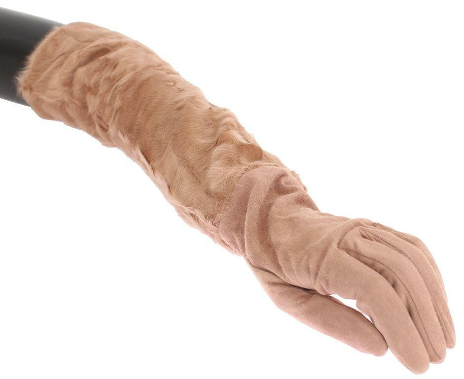 Dolce & Gabbana Beige Suede Xiangao Fur Elbow Gloves -   -  Dolce & Gabbana.