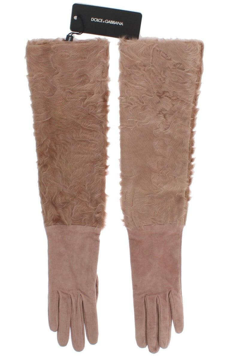 Dolce & Gabbana Beige Suede Xiangao Fur Elbow Gloves -   -  Dolce & Gabbana.