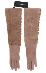 Dolce & Gabbana Beige Suede Xiangao Fur Elbow Gloves -   -  Dolce & Gabbana.