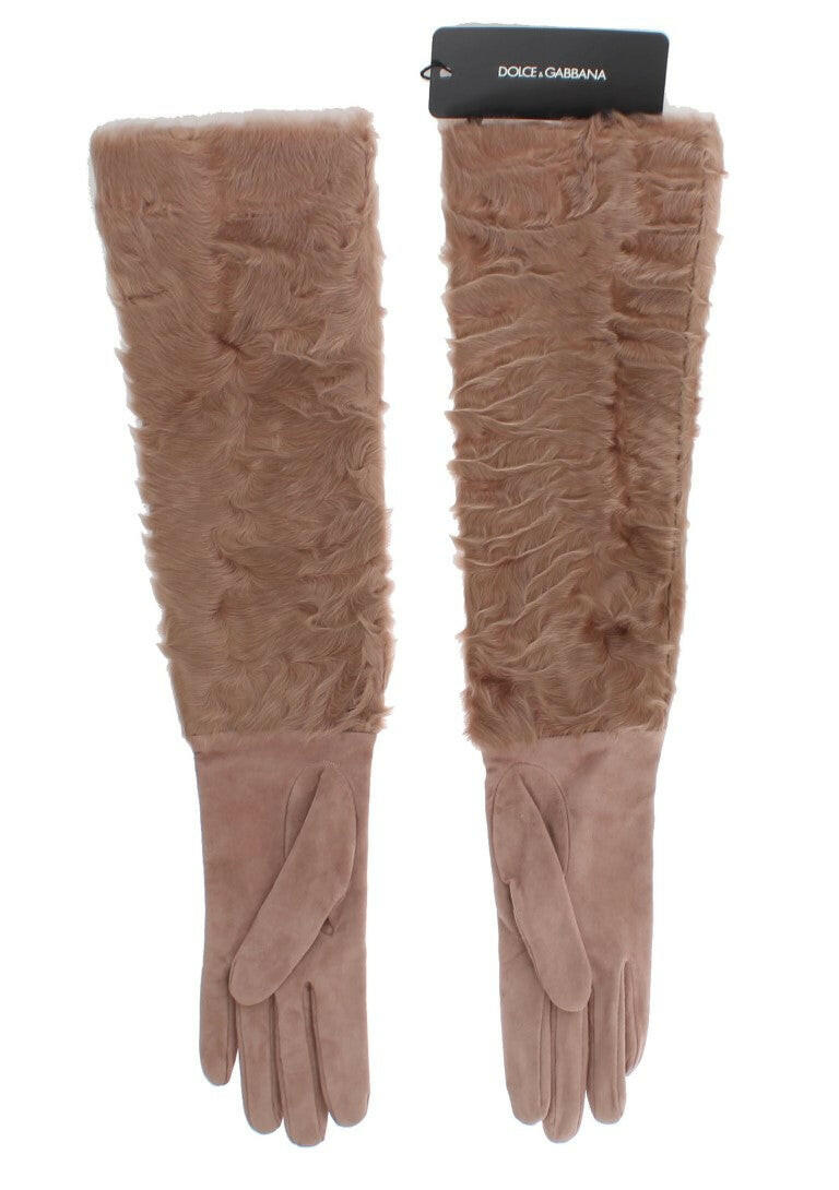 Dolce & Gabbana Beige Suede Xiangao Fur Elbow Gloves -   -  Dolce & Gabbana.