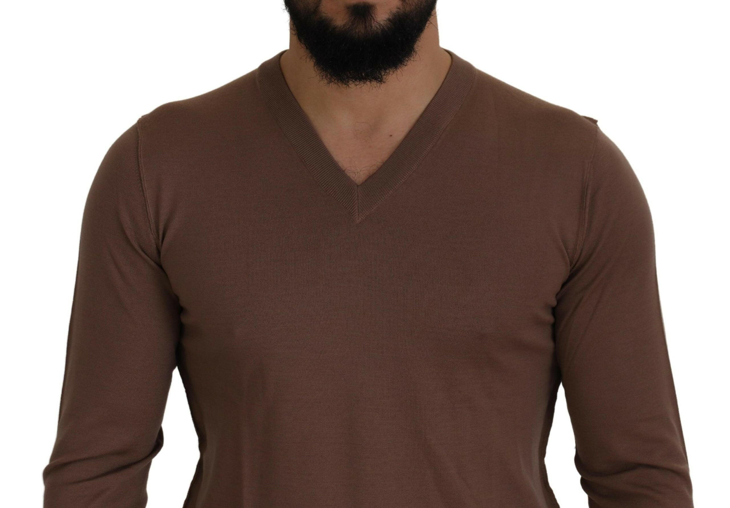 Dolce & Gabbana Brown Wool Men V-neck Pullover Sweater -   -  Dolce & Gabbana.
