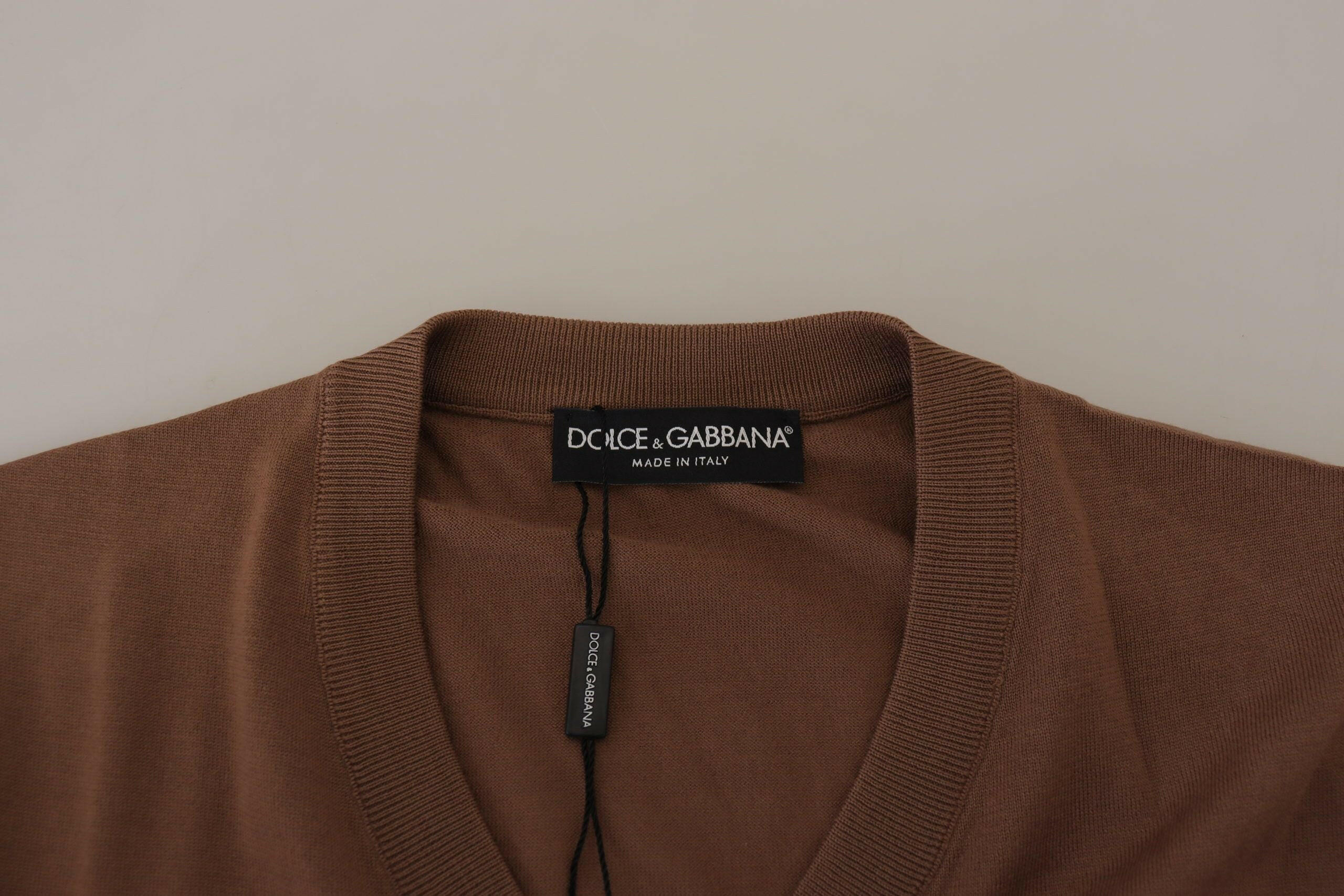Dolce & Gabbana Brown Wool Men V-neck Pullover Sweater -   -  Dolce & Gabbana.