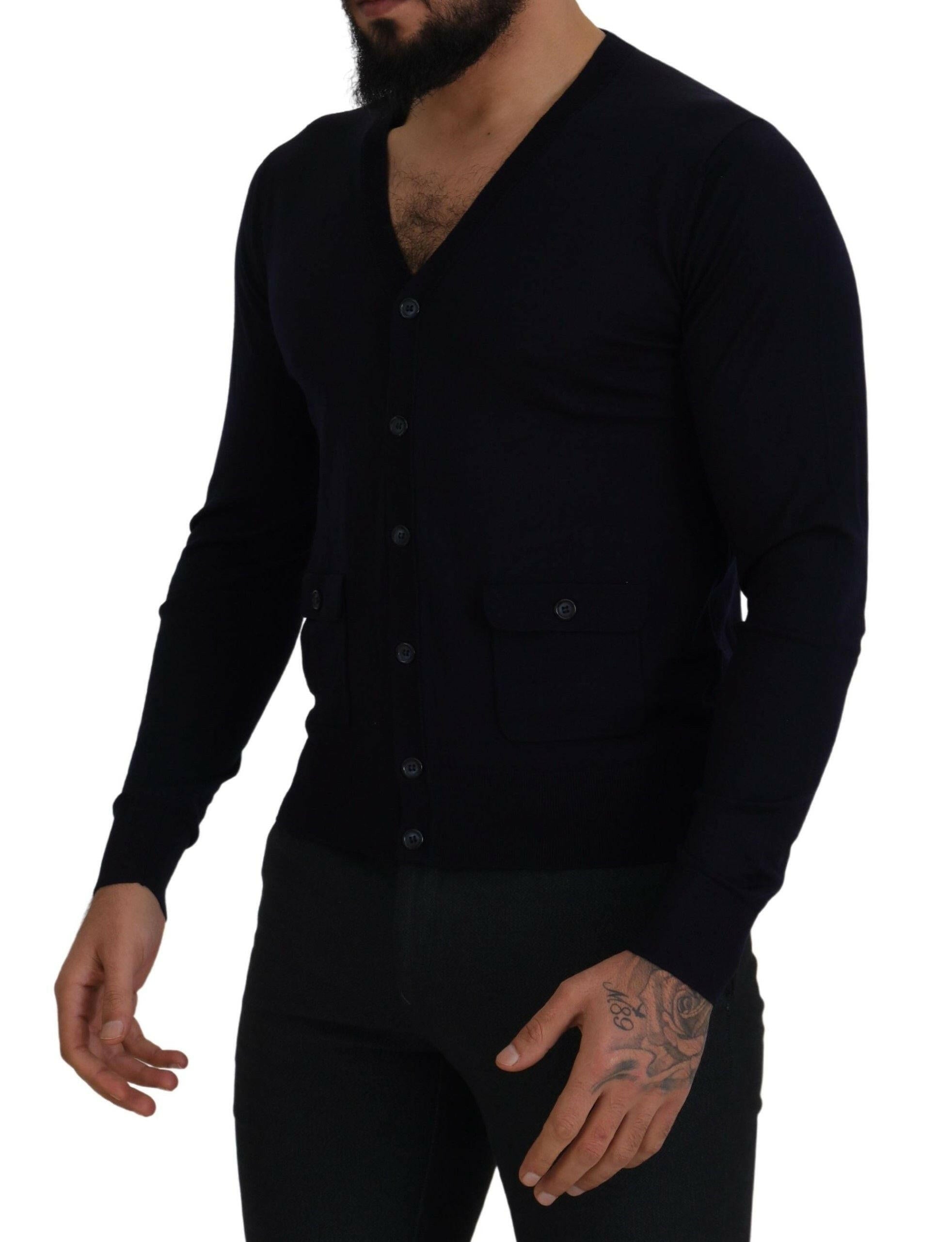 Dolce & Gabbana Blue Wool STAFF Down Cardigan Sweater -   -  Dolce & Gabbana.