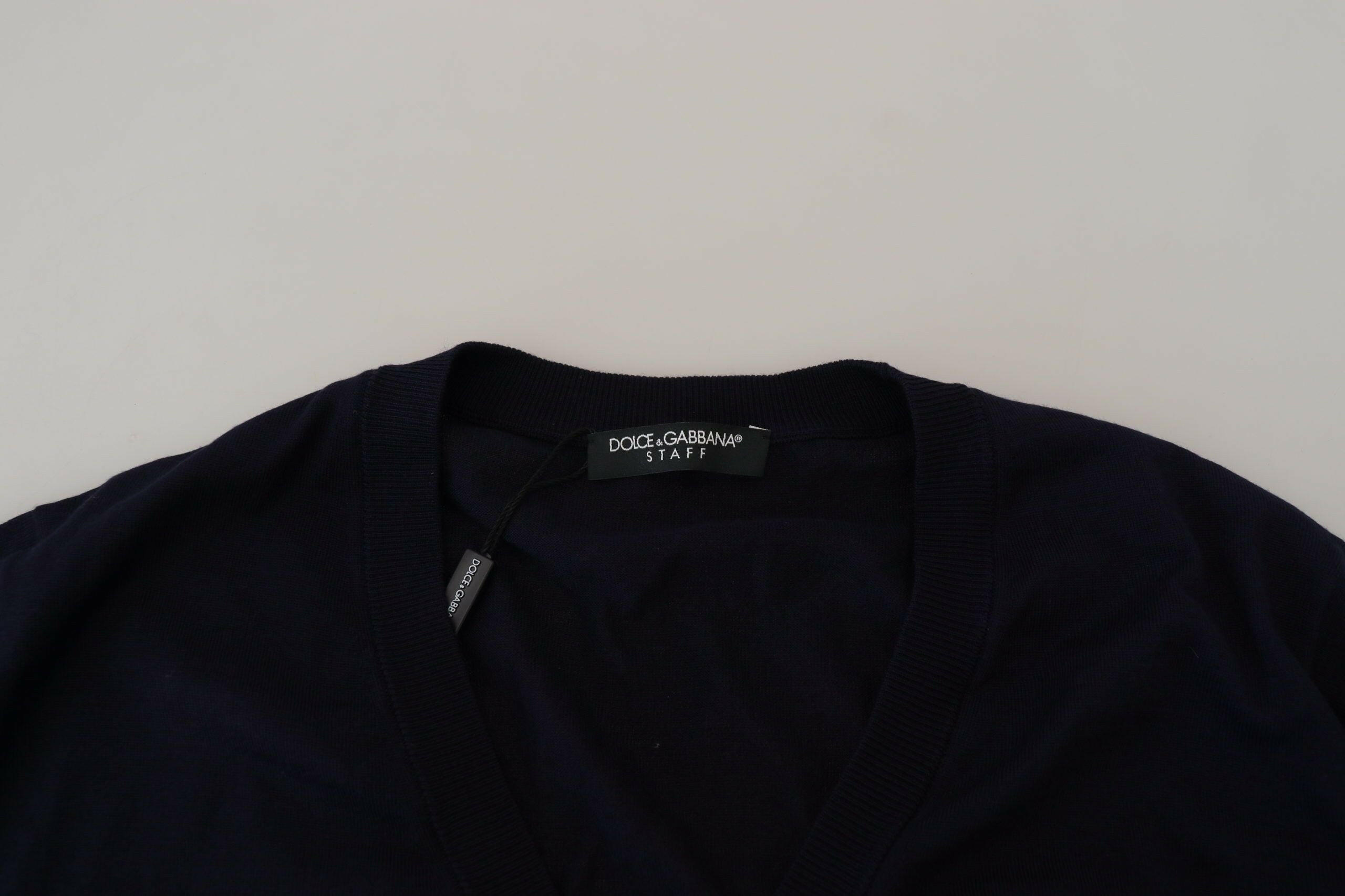 Dolce & Gabbana Blue Wool STAFF Down Cardigan Sweater -   -  Dolce & Gabbana.