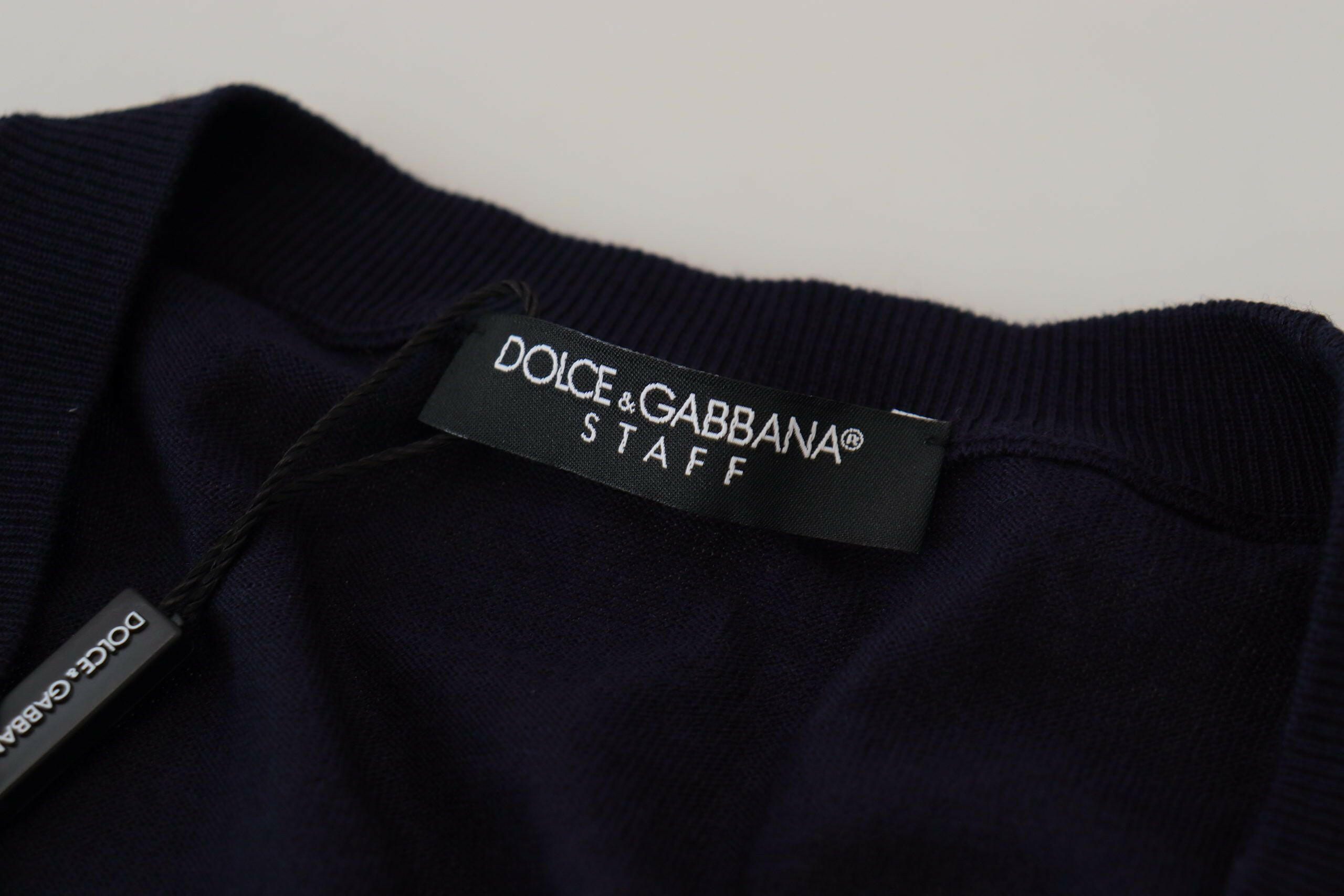 Dolce & Gabbana Blue Wool STAFF Down Cardigan Sweater -   -  Dolce & Gabbana.