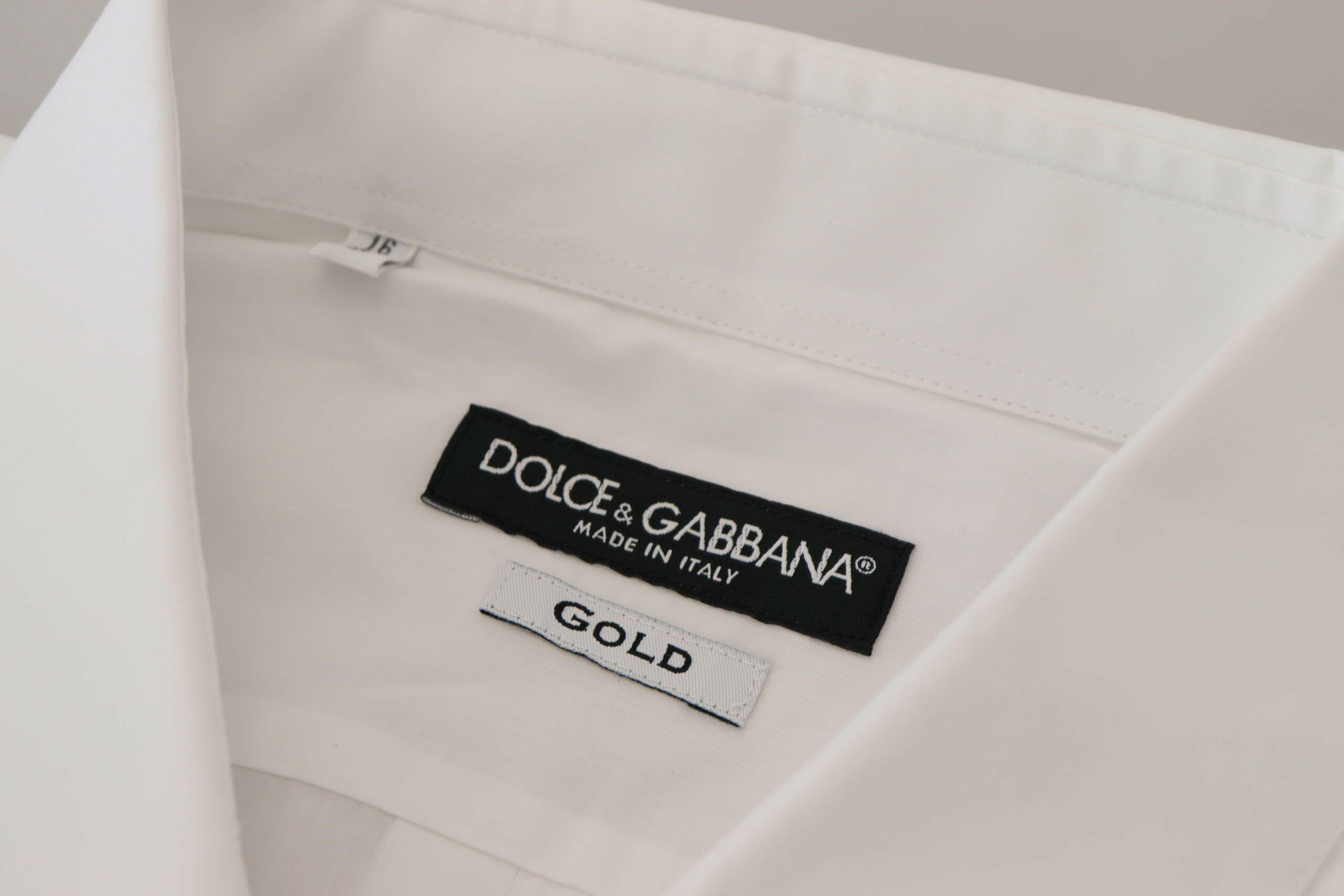 Dolce & Gabbana White Cotton Peacock Feather Formal GOLD Shirt -   -  Dolce & Gabbana.