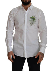 Dolce & Gabbana White Cotton Peacock Feather Formal GOLD Shirt -   -  Dolce & Gabbana.