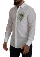 Dolce & Gabbana White Cotton Peacock Feather Formal GOLD Shirt -   -  Dolce & Gabbana.