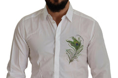 Dolce & Gabbana White Cotton Peacock Feather Formal GOLD Shirt -   -  Dolce & Gabbana.