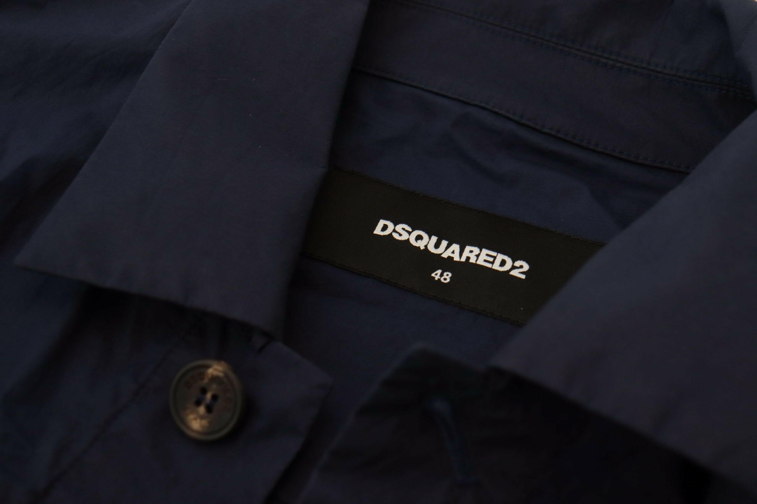 Dsquared² Dark Blue Cotton Collared Long Sleeves Casual Shirt -   -  Dsquared².