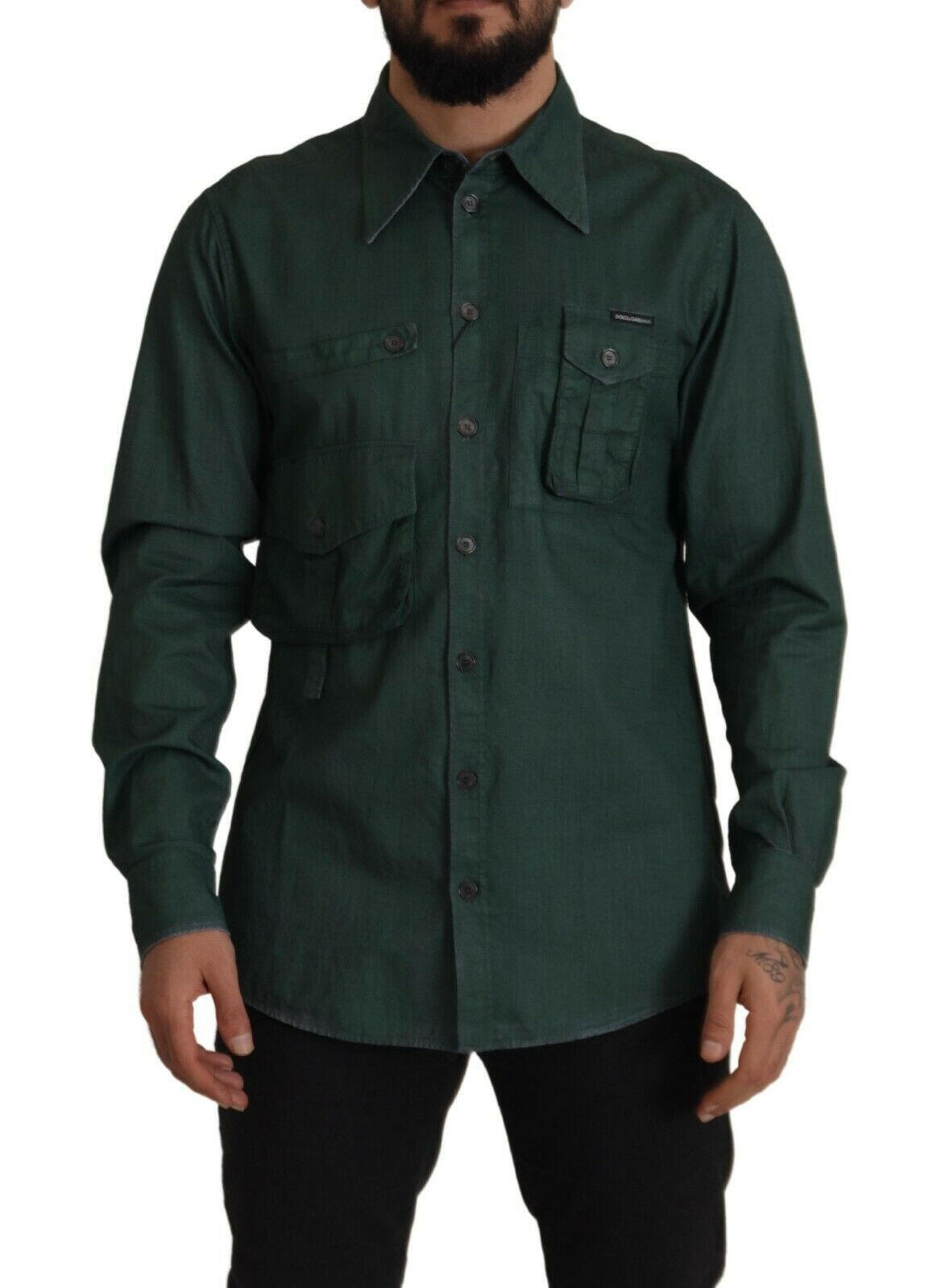 Dolce & Gabbana Dark Green Button Down Long Sleeves Shirt -   -  Dolce & Gabbana.