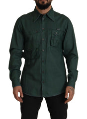 Dolce & Gabbana Dark Green Button Down Long Sleeves Shirt -   -  Dolce & Gabbana.