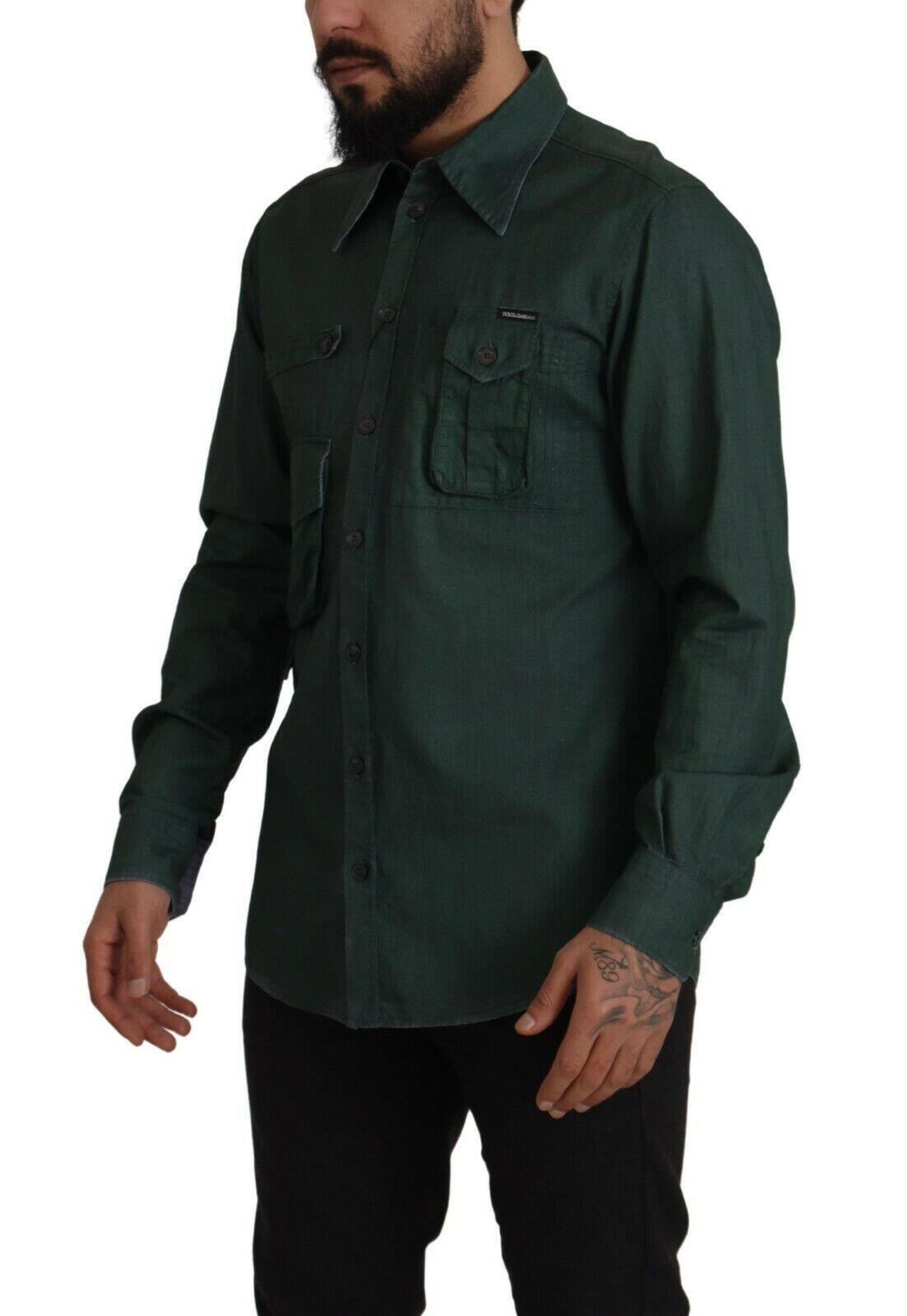 Dolce & Gabbana Dark Green Button Down Long Sleeves Shirt -   -  Dolce & Gabbana.