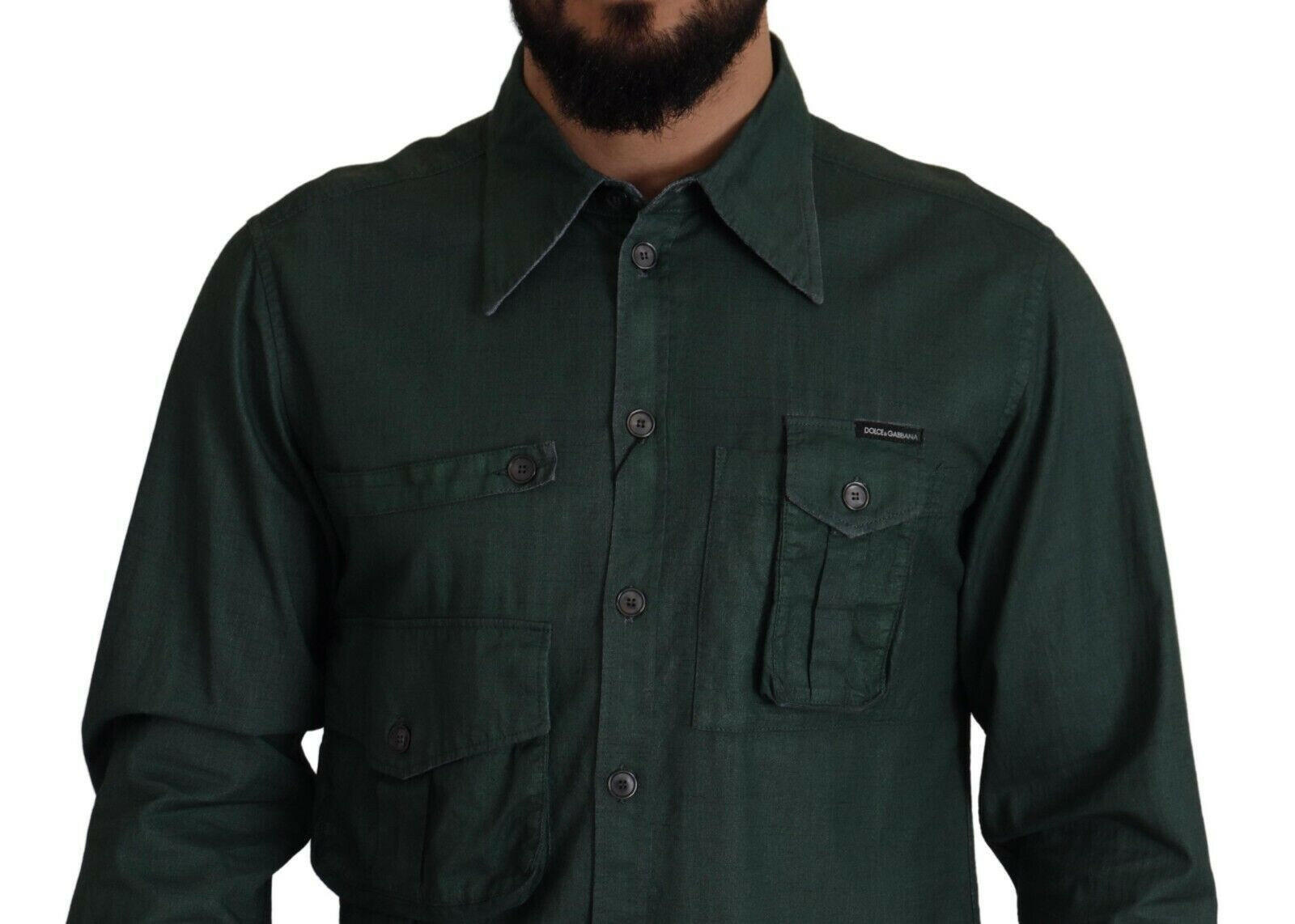 Dolce & Gabbana Dark Green Button Down Long Sleeves Shirt -   -  Dolce & Gabbana.
