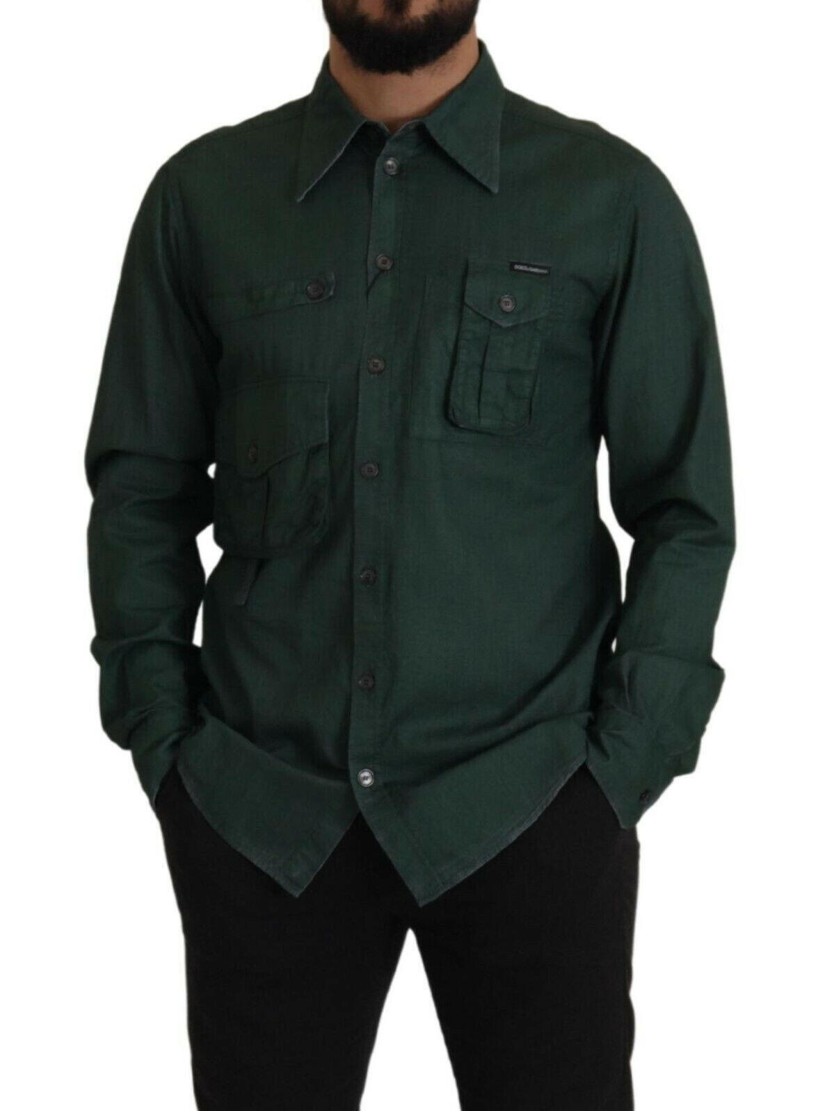 Dolce & Gabbana Dark Green Button Down Long Sleeves Shirt -   -  Dolce & Gabbana.