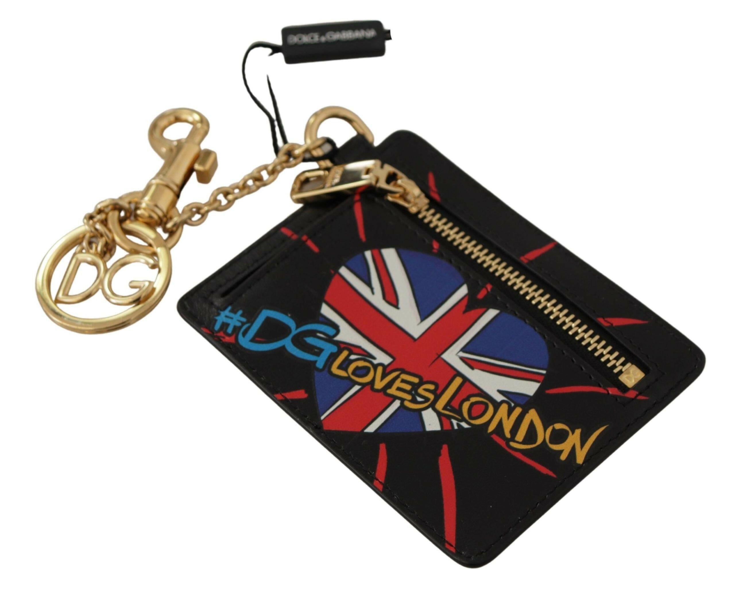 Dolce & Gabbana Black Leather #DGLovesLondon Keyring Cardholder Coin Case -   -  Dolce & Gabbana.