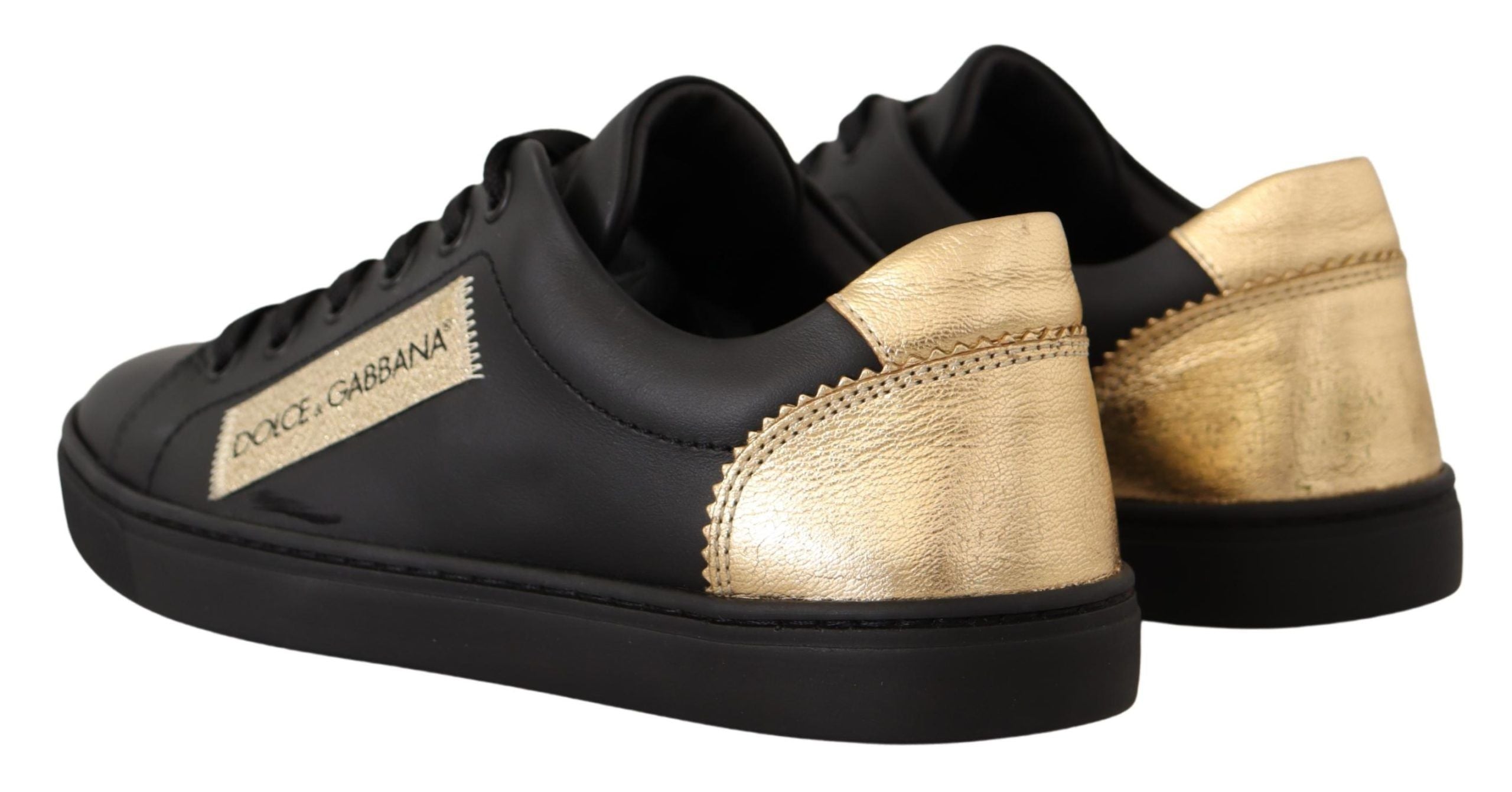 Dolce & Gabbana Black Gold Leather Low Top Sneakers Womens Shoes -   -  Dolce & Gabbana.