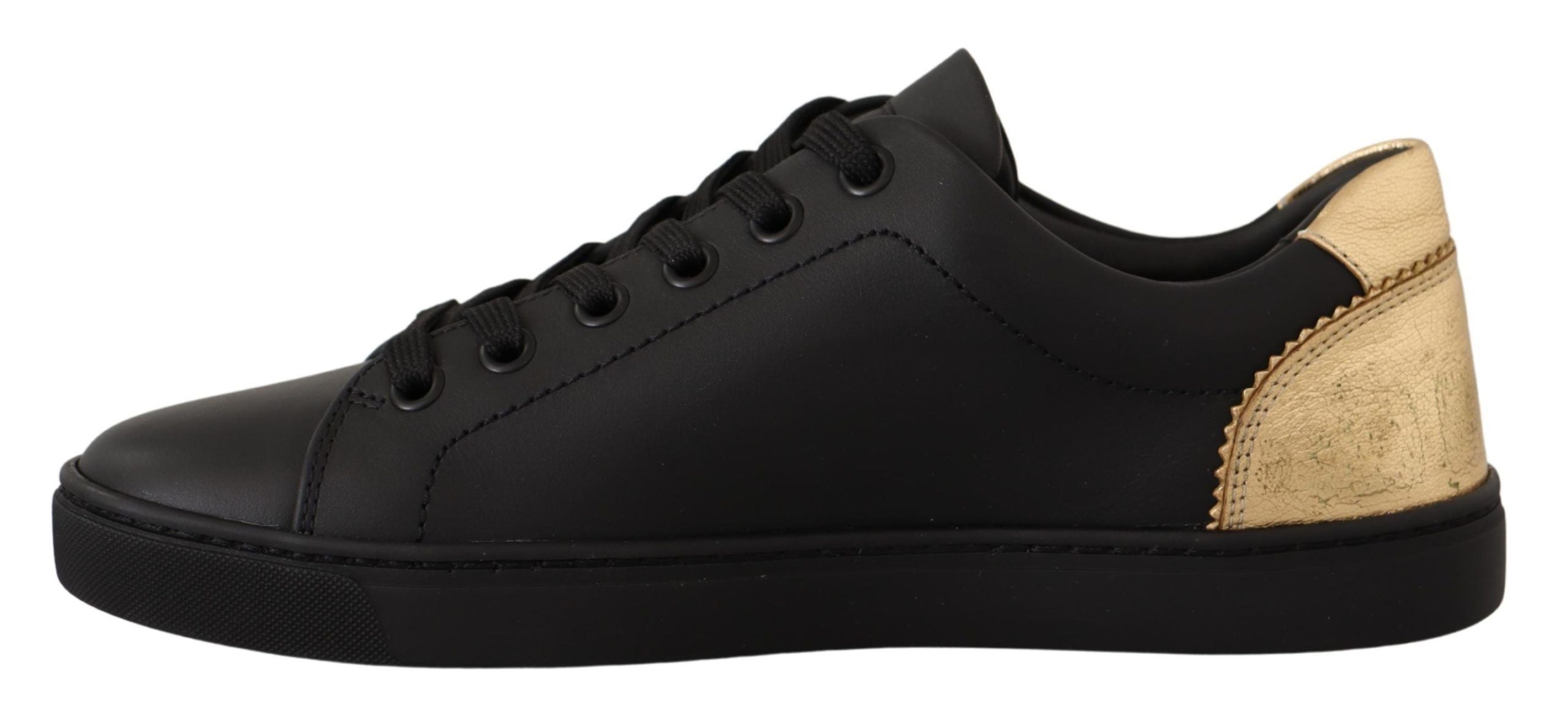 Dolce & Gabbana Black Gold Leather Low Top Sneakers Womens Shoes -   -  Dolce & Gabbana.