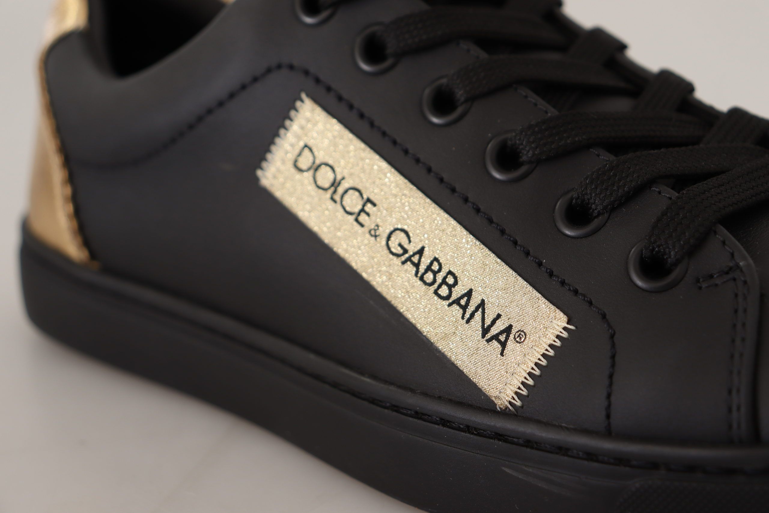 Dolce & Gabbana Black Gold Leather Low Top Sneakers Womens Shoes -   -  Dolce & Gabbana.