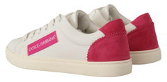 Dolce & Gabbana White Pink Leather Low Top Sneakers Womens Shoes -   -  Dolce & Gabbana.