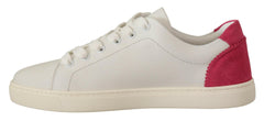 Dolce & Gabbana White Pink Leather Low Top Sneakers Womens Shoes -   -  Dolce & Gabbana.