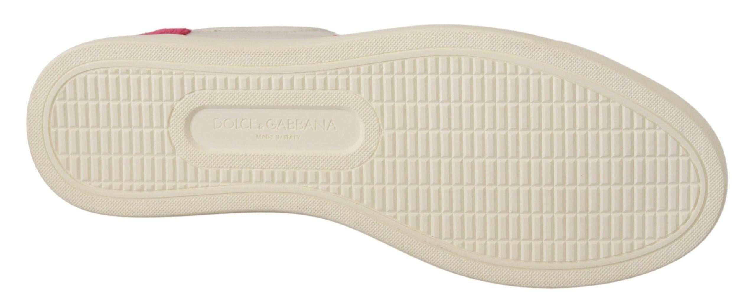 Dolce & Gabbana White Pink Leather Low Top Sneakers Womens Shoes -   -  Dolce & Gabbana.