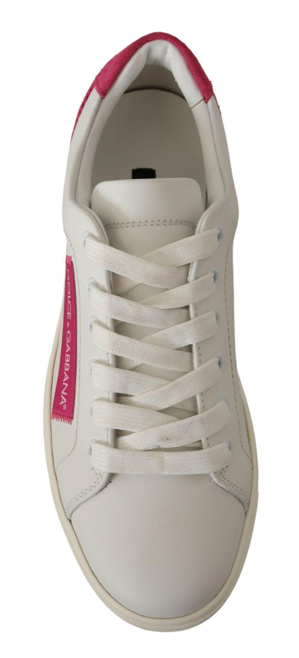 Dolce & Gabbana White Pink Leather Low Top Sneakers Womens Shoes -   -  Dolce & Gabbana.
