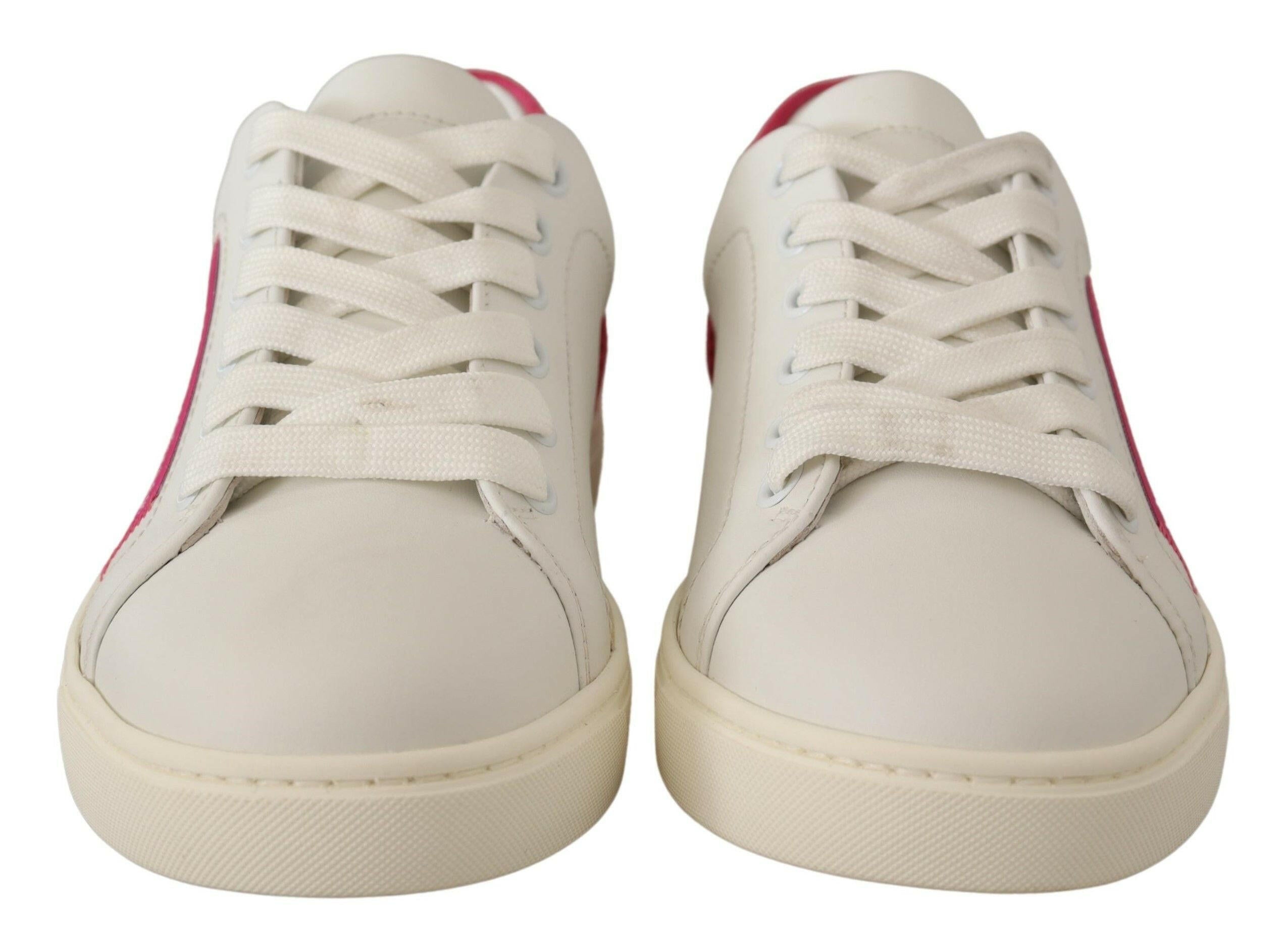Dolce & Gabbana White Pink Leather Low Top Sneakers Womens Shoes -   -  Dolce & Gabbana.