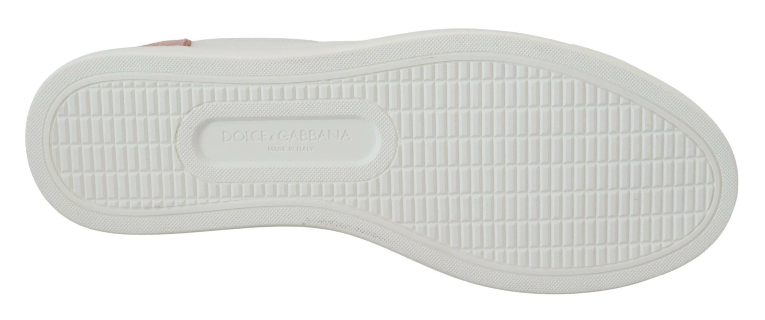 Dolce & Gabbana White Pink Leather Low Top Sneakers Shoes -   -  Dolce & Gabbana.