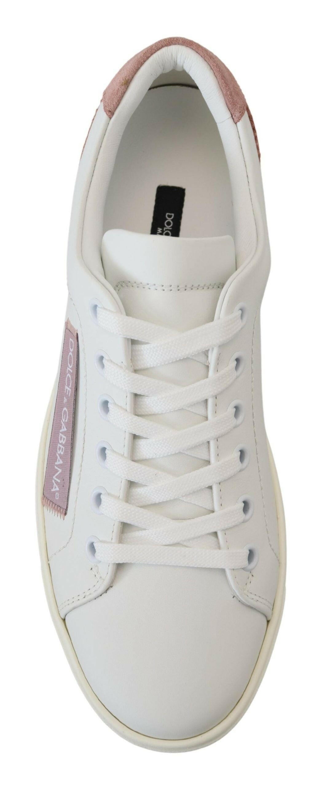 Dolce & Gabbana White Pink Leather Low Top Sneakers Shoes -   -  Dolce & Gabbana.