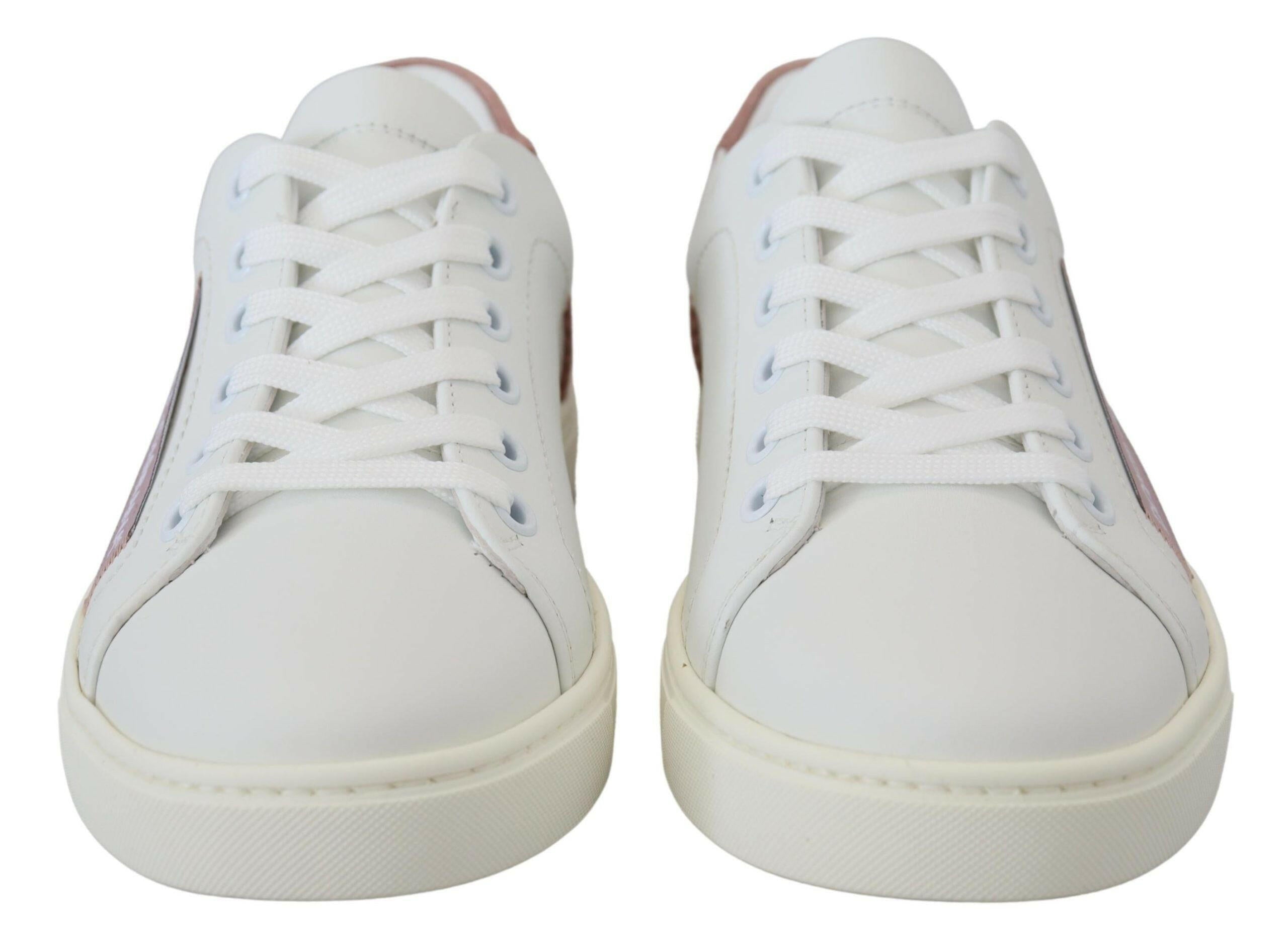 Dolce & Gabbana White Pink Leather Low Top Sneakers Shoes -   -  Dolce & Gabbana.