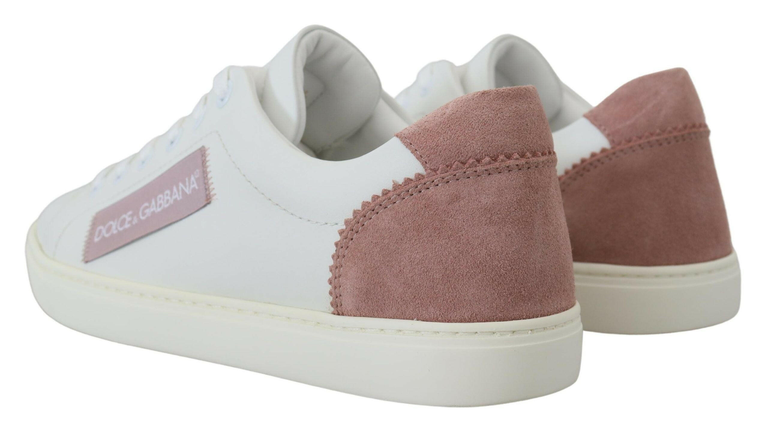 Dolce & Gabbana White Pink Leather Low Top Sneakers Shoes -   -  Dolce & Gabbana.