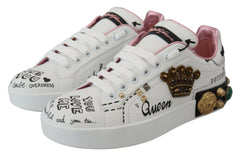 Dolce & Gabbana White Leather Crystal Queen Crown Sneakers Shoes -   -  Dolce & Gabbana.