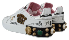 Dolce & Gabbana White Leather Crystal Queen Crown Sneakers Shoes -   -  Dolce & Gabbana.