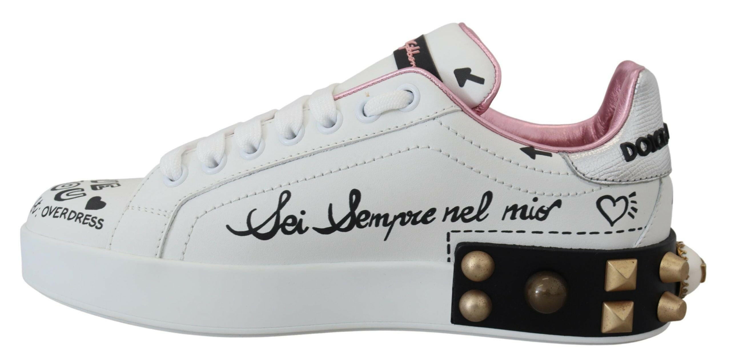 Dolce & Gabbana White Leather Crystal Queen Crown Sneakers Shoes -   -  Dolce & Gabbana.