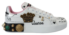 Dolce & Gabbana White Leather Crystal Queen Crown Sneakers Shoes -   -  Dolce & Gabbana.
